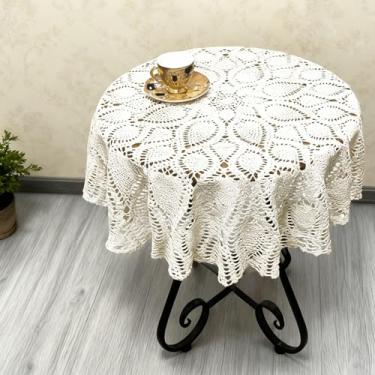 Imagem de USTIDE Toalha de mesa de crochê branca redonda 94 cm – Capa de mesa de jantar formal feita à mão para casamento, festa boho e decoração de luxo, 100% algodão