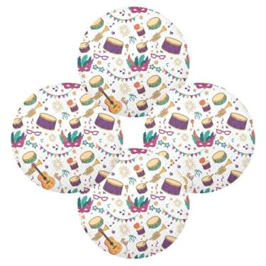 Imagem de Wassud Jogo americano conjunto de 4 tapetes de mesa redondos coloridos de carnaval para cozinha e jantar tapetes laváveis resistentes ao calor decoração de mesa 39 cm