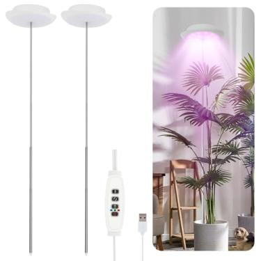 Imagem de Lâmpada de crescimento de cabeça dupla, luz LED para uso interno, espectro completo, altura ajustável de 19 a 71 cm, temporizador automático, 10 níveis de brilho