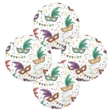 Imagem de Wassud Jogo americano conjunto de 4 máscaras de carnaval tapetes redondos para cozinha e jantar tapetes laváveis resistentes ao calor para decoração de mesa 39 cm