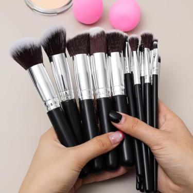 Imagem de 16 peças/conjunto de mini pincéis de maquiagem portátil para rosto, olhos, sombra, sobrancelha, base, lábios, escova profissional, 15-18 cm