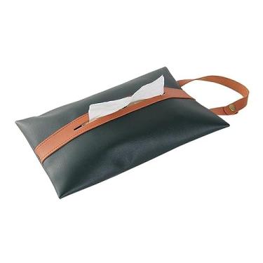 Imagem de Suporte de caixa de lenços de couro PU para pendurar no assento do carro, saco de armazenamento de papel higiênico, suporte de papel, caixa de lenços faciais (verde escuro)