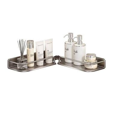 Imagem de Organizador de chuveiro, prateleira de armazenamento de banheiro montada na parede, suporte de chuveiro de canto ajustável de 270°, sem perfuração, prateleiras de chuveiro modernas de aço carbono para