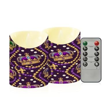 Imagem de Wassud Pacote com 2 velas sem chama com coroas reais de carnaval com controle remoto, velas realistas cintilantes com temporizador, velas decorativas para Natal, casamento, festa, decoração de casa