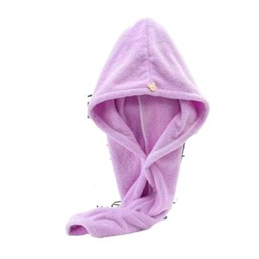 Imagem de Toalhas femininas de microfibra macia touca de banho toalha chapéus de banho 、touca de cabelo seco feminina secagem rápida macia、 toalha feminina turbante cabeça menina (roxa)