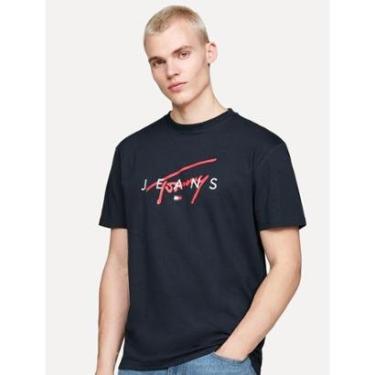 Imagem de Camiseta Tommy Jeans Masculina Regular Signature Twist Logo Tee Azul Marinho-Masculino