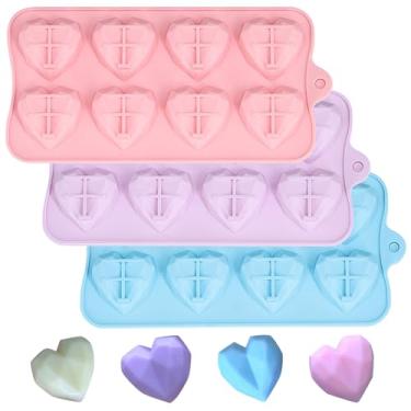 Imagem de Moldes de chocolate de Dia dos Namorados, 3 peças, moldes de silicone em forma de coração para artesanato em resina, fazer geleia, cubos de gelo, decorações de cupcake e coberturas de bolo