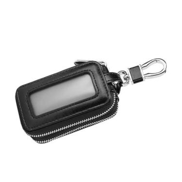 Imagem de Yidcidu Capa para chaveiro de carro, protetor remoto de veículo de couro genuíno, capa elegante com zíper e janela transparente, para homens e mulheres (preto)