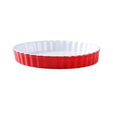 Imagem de Formas de lasanha assadeira de pizza de cerâmica forno de micro-ondas prato especial molde de bolo de queijo resistente a altas temperaturas, prato de lasanha (vermelho, 25,4 cm)