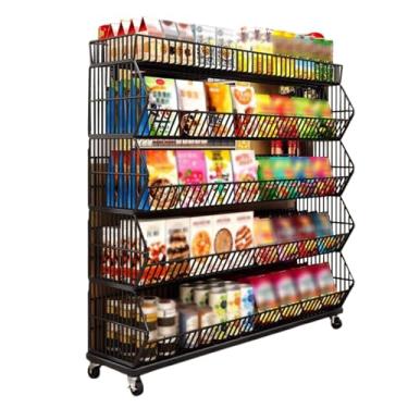 Imagem de Suporte grande de 5 camadas de batatas fritas, supermercados drogarias organizador de lojas de conveniência, prateleira de varejo de aço carbono para frutas e vegetais (cor: 5 camadas preto, tamanho