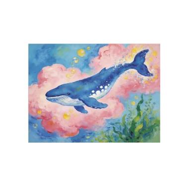 Imagem de Impressão em tela de arte de parede animal - azul peixe rosa nuvens - pintura moderna decoração - imagens para quarto de crianças escritório 60 x 80 cm 24 x 31 polegadas sem moldura