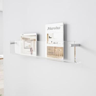 Imagem de Porta-revistas de acrílico transparente montado na parede, suporte de brochura para escritório em casa, organizador de papel e classificador de correio, prateleira de exibição suspensa de 80 cm