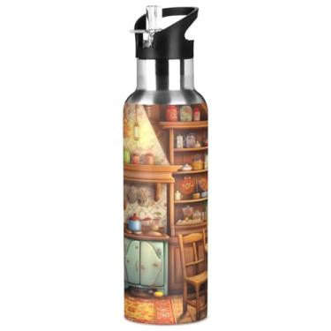 Imagem de Burbuja Garrafa de água de aço inoxidável Cozy Kitchen, garrafas de água isoladas a vácuo com tampa de canudo para esportes, academia, escola - à prova de vazamento e suor, sem BPA, 946 ml