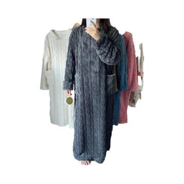 Imagem de Roupão De Banho Feminino plus Size Em Fleece Coral Grosso E Quente, Pi