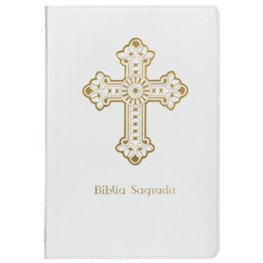 Imagem de Livro - Bíblia Sagrada Católica, Letra Grande, Cruz, Couro-soft branca