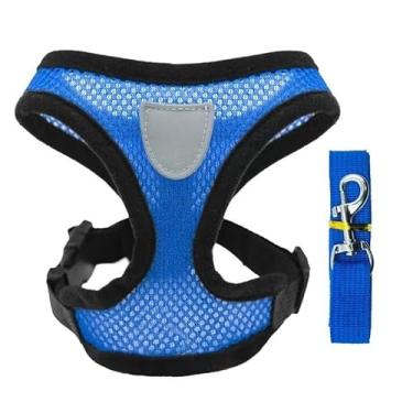 Imagem de Coleira Peitoral Cachorro E Gato, Conjunto De Guia + Coleira Tipo Colete Para Pet Pequenos E Médios(azul,S)