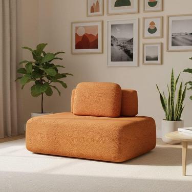 Imagem de Sofá Módulo Central 140cm Orgânico Sala Berlim Bouclê Caramelo K01 - D`rossi