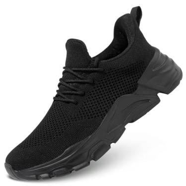 Imagem de Wrezatro Tênis de corrida masculino sem cadarço, ultraleve, respirável, antiderrapante, casual, moderno, malha, treino, esportes, Z70-preto, 38
