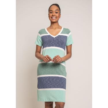 Imagem de Vestido Listrado Pau a Pique Manga Curta Azul Marinho e Verde