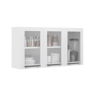 Imagem de Armário Aéreo De Cozinha Branco 3 Portas Com Vidro Florença