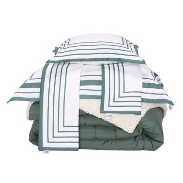 Imagem de Kit Edredom Queen Coberdrom Soft Hipercal/sherpa 5 Peças - Verde