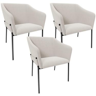 Imagem de Kit 3 Cadeiras Para Sala De Jantar Estar Living Olívia L02 Bouclê Cru - Lyam Decor