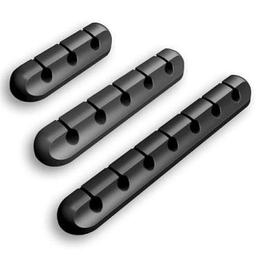 Imagem de Kit c/ 3 Peças, 3/5/7 Clips de Organizador de Cabos em Silicone, Preto, Clips Autocolantes, Protetor Flexível para Fios USB, Carregadores e Fones