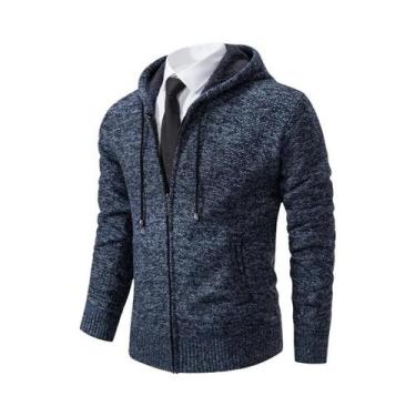 Imagem de Cardigã Masculino De Fleece Quente Com Zíper, Cor Sólida, Gola Alta, C