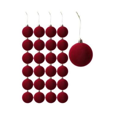 Imagem de Bolas Decorativas De Natal Em Veludo Vermelho Vinho Vintage 6cm 12/24 