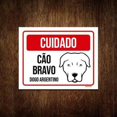 Imagem de Kit 10 Placas Cuidado Cão Cachorro Bravo Dogo Argentino