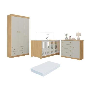 Imagem de Quarto De Bebê Completo Berço Americano 3x1 Colchão Realeza Multimóvei