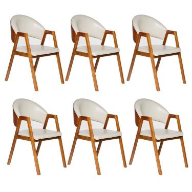 Imagem de Kit 6 Cadeiras Luiza Sala de Jantar com Braco Madeira Macica Movellu Home