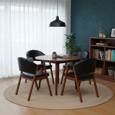 Imagem de Kit 4 Cadeiras Sala de Jantar Premium Com Braco Madeira Macica Movellu Home