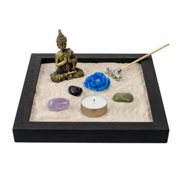Imagem de Jardim Zen Completo Buda Feng Shui Madeira Quadrada Pt 15 Cm - Lua Mís