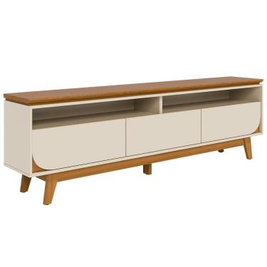 Imagem de Rack Para Sala De Estar Tv 75 Pol 200cm Pés Retrô Milene M07 Cinamomo Off White - Lyam Decor