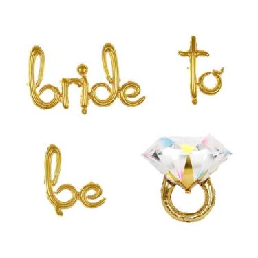 Imagem de Conjunto De Balões Dourados E Rosé Para Noiva 4 Peças, Suprimentos Par