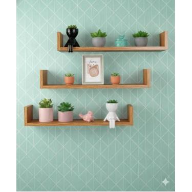 Imagem de Kit 3 Prateleiras Nichos em U 60x15 100 MDF com Suportes Cantoneira Ca