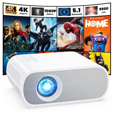 Imagem de Projetor Full HD 1080P com Bluetooth e Alto-falante Integrado - 9500 Lumens, Portátil para Filmes ao Ar Livre - Compatível com Laptop