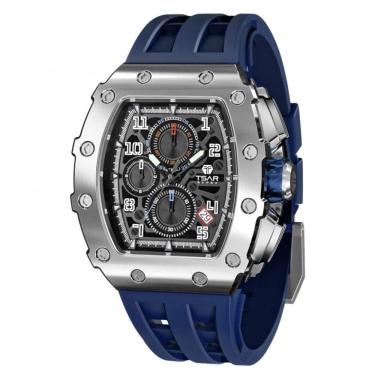 Imagem de TSAR BOMBA Relógio Masculino de Luxo, Resistente à Água 50M, Pulseira de Silicone Azul, Movimento Quartzo Japonês Chronograph