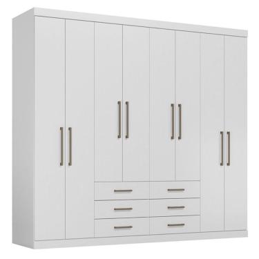 Imagem de Guarda Roupa Casal 8 Portas 6 Gavetas Master Branco Brilho - Santos Andirá