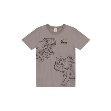 Imagem de Camiseta infantil menino de dinossauro em puff Brandili, 10, Cinza