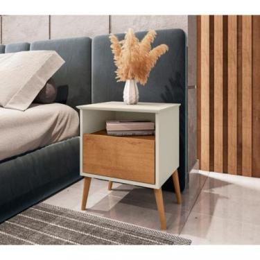 Imagem de Mesa de Cabeceira 1 Gaveta Cancun Bechara, Off White/Naturale
