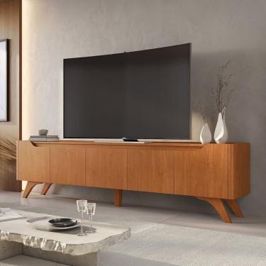 Imagem de Rack para Tv até 75 Polegadas 100% Mdf 4 Portas 220cm Pés em Madeira Maciça Grécia Naturale