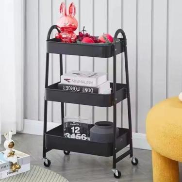Imagem de Carrinho Metal Rodinhas Preto Rack Fruteira Temperos Perfumes Organiza