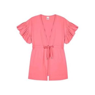 Imagem de Saída de Praia Rosa Neon em Malha com Proteção UV 50+ Kukiê-Feminino