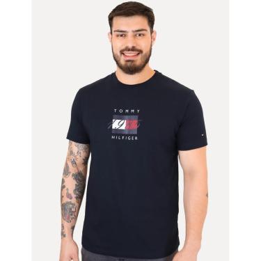 Imagem de Camiseta Tommy Hilfiger Masculina Linear Flag Graphic Azul Marinho-Masculino