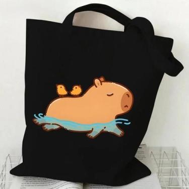 Imagem de Bolsa de Ombro Feminina de Lona com Estampa de Capivara - Grande Capac