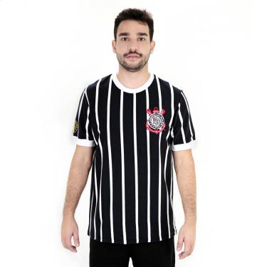 Imagem de Camiseta de Time Coimbra Corinthians Retrô Listrado N8 Preto - Masculino-Masculino