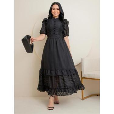 Imagem de Vestido Maxi Midi Rodado Festa Convidada Com Babado - Fashion, Preto, 