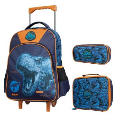 Imagem de Kit Mochila Rodinha Lancheira Estojo Lost World Yins YS42188 Cor:Azul,